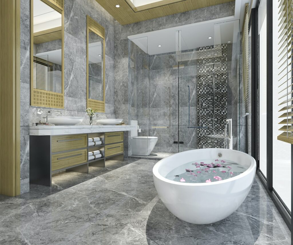 3d rendering luxury modern design bathroom and toilet