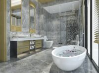 3d rendering luxury modern design bathroom and toilet