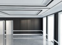 Classic empty interior apartment with vinyl flooring.