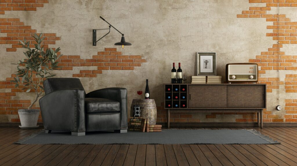 Retro style living room with vintage furniture