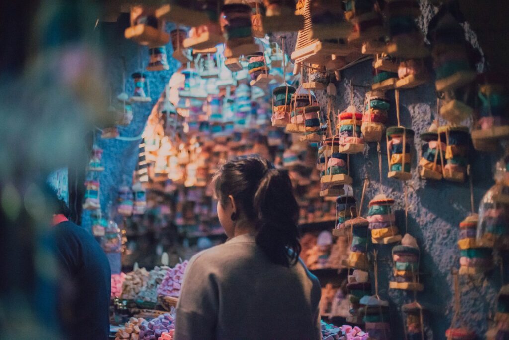 Woman in shop with decorations