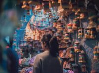 Woman in shop with decorations